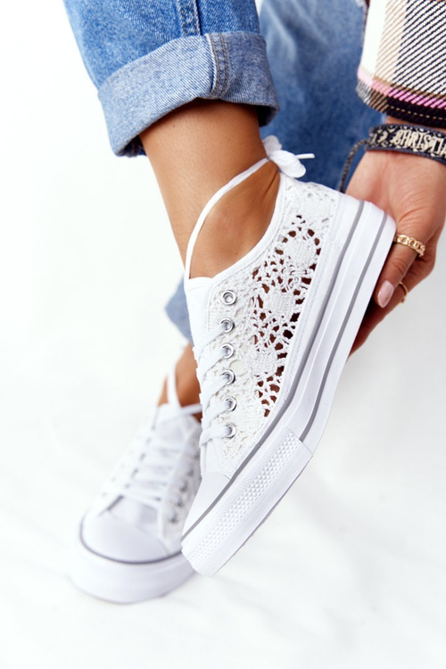 Damskie Koronkowe Trampki Białe Candice