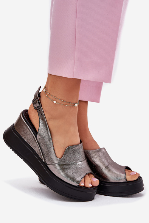 Womens Leather Wedge Sandals Artiker 54C0402 Graphite