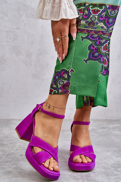 Women's Suede High Heel Sandals Lewski Shoes 3221 Fuchsia