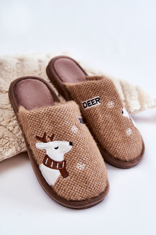 Papcie Damskie Świąteczne Z Reniferem Brązowe Millio