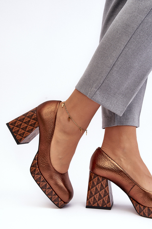 Leather Pumps On Heel Laura Messi 259/819-821 Copper