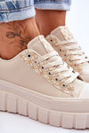 Buty Sportowe Damskie Skóra Platforma Beżowe Alison