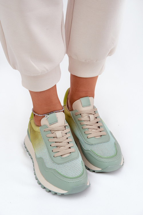 Leather Sports Shoes With Mesh For Women Vinceza 66775 Green