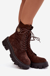 Women's workery boots with decorative element insulated chocolate Ilyane