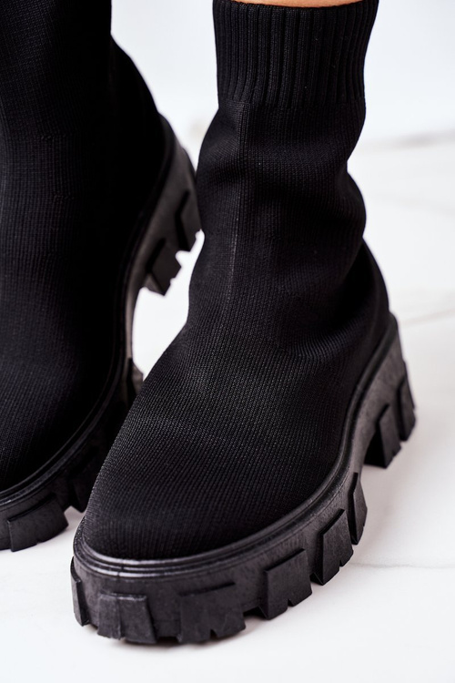 Elastic Fabric Boots On The Platform Black Inspiration