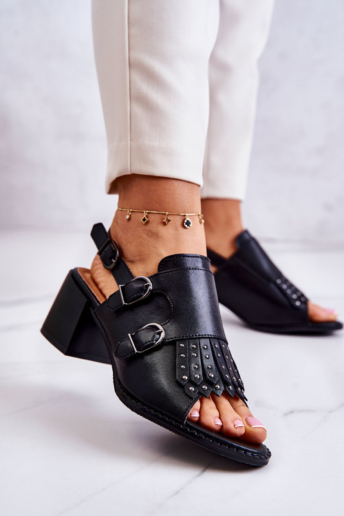 Leather Sandals With Studs La.Fi Black Casilla