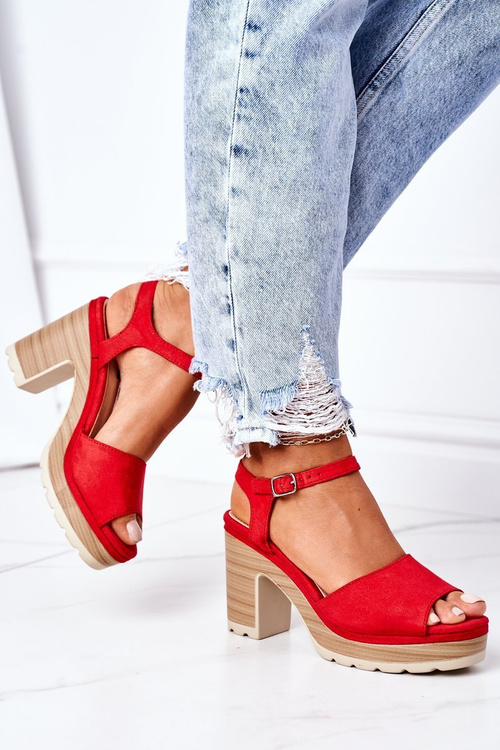 Sandals On A Block Heel And A Platform Red Maggie