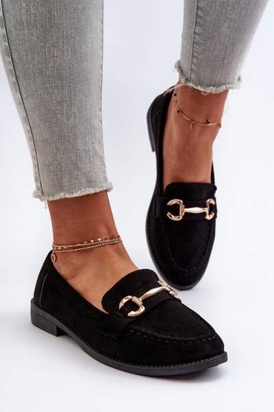 Mokasyny Na Płaskim Obcasie Damskie Ozdoba Czarne Aviole 8336-78