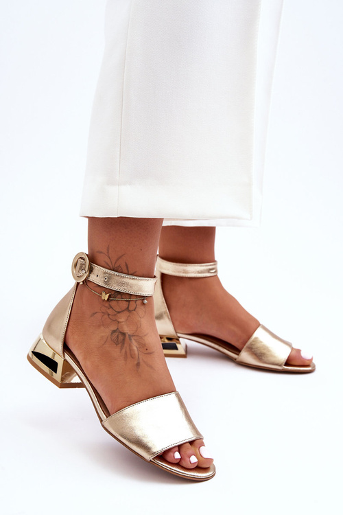 Leather Sandals on Gold Heel Laura Messi 2143 Gold