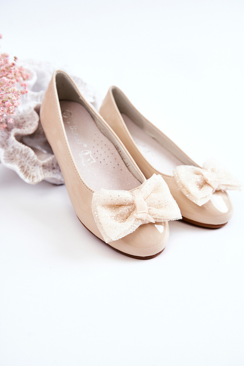 Dětské lakované balerínky s mašlí Beige Zolly