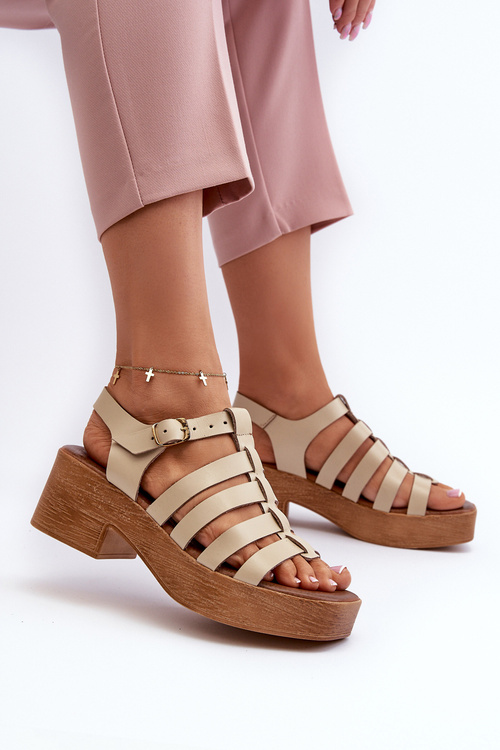 Women's Leather Sandals Zazoo 40410 Beige