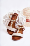 Children's Leather Sandals With Buckle Beige Letto