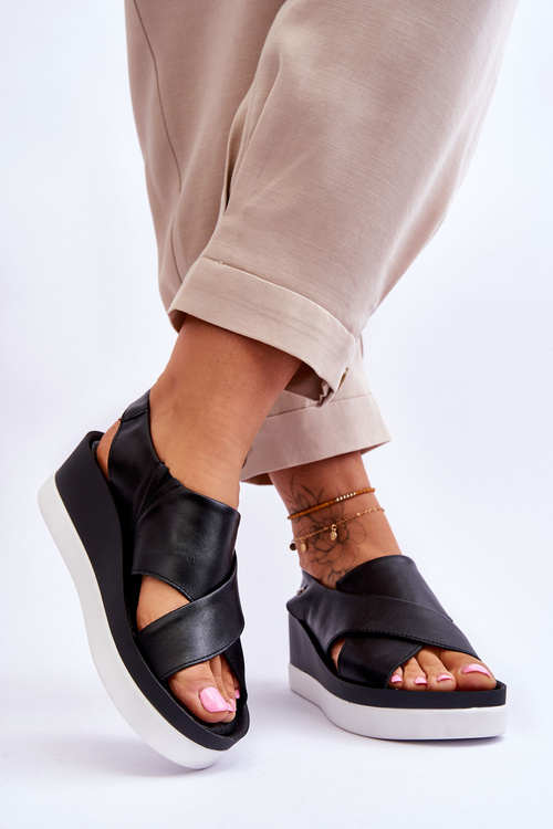 Leather Wedge Sandals Black Morgan