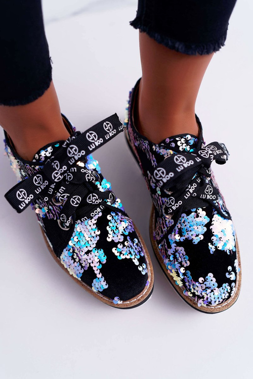 Damskie Półbuty Lu Boo Srebrne Cekiny Moonlight