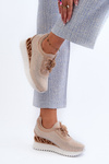 Women's Leather Sneakers with Wedge Sole Beige S.Barski LR810