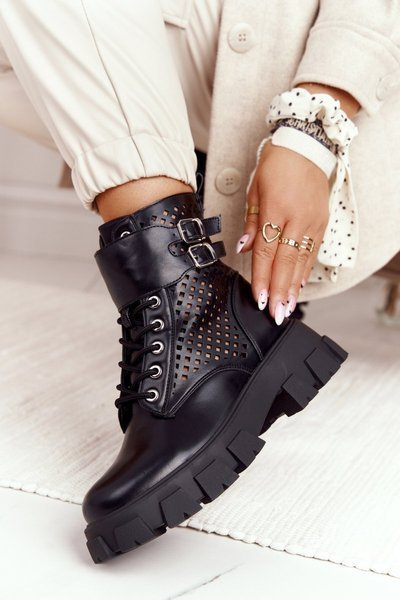 Openwork Boots On A Platform Black Blown Away