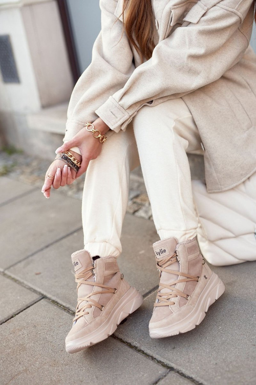 Damskie Sneakersy Śniegowce Beżowe Missy