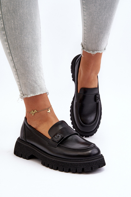 Black Flanila Women's Loafers with Strap