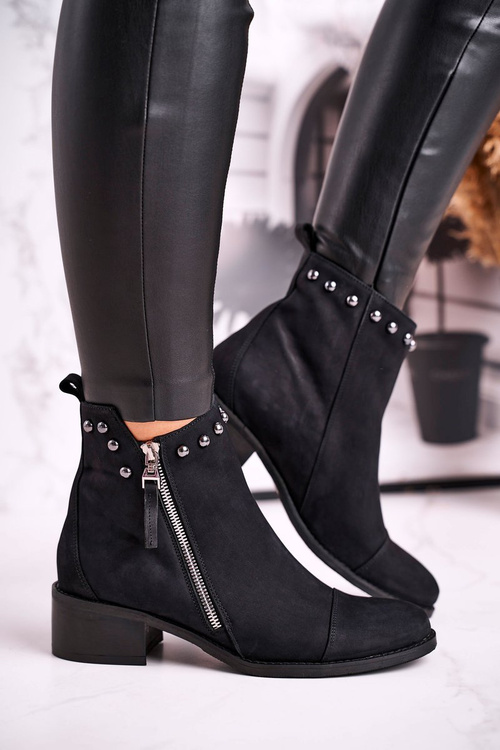 Botki Damskie Zamszowe Ocieplane Laura Messi Czarne 1879