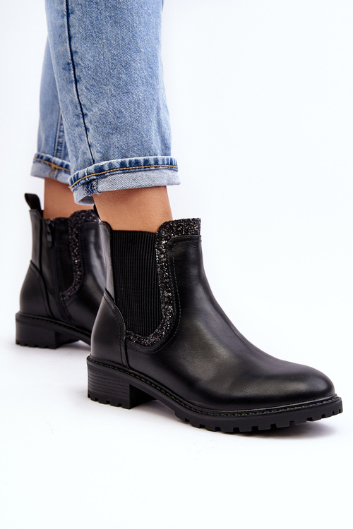 Women's Low-Cut Ankle Boots on Flat Heel Black Kassona