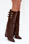 Women's Heeled Boots Turned Shaft Straps With Buckles Chocolate Nirisa