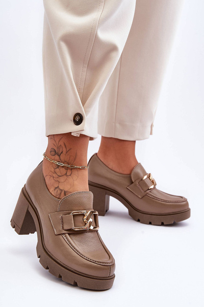 Elegant Heeled Shoes With Decoration Dark Beige Harmell