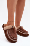 Women's slippers with fur and embroidery Brown Perivelle