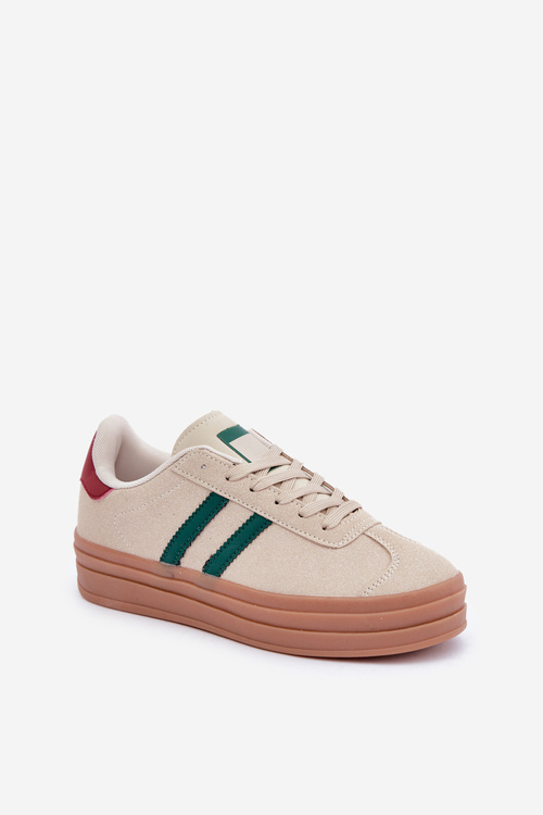 Damskie Sneakersy Na Platformie Beżowo-Zielone Egelia