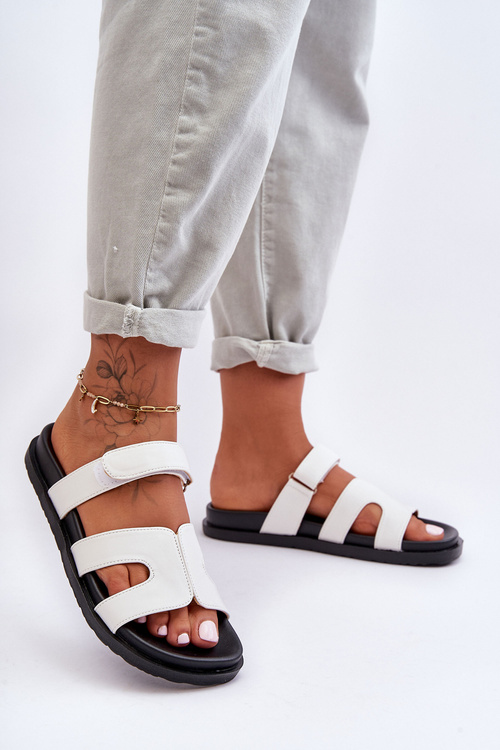 Klapki Klasyczne Damskie Rzep Białe Amedon H8-522