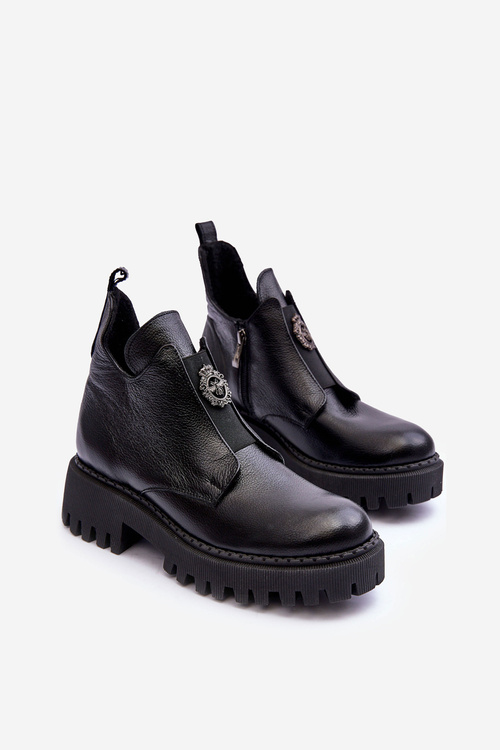 Women's Leather Boots with Ornament Black Lusanna