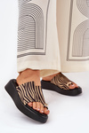 Ladies Sandals On Platform And Low Wedge With Decorative Detail Zebra Black-Beige Saqesse