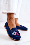 Women's Suede Loafers With Fringes Navy Laressa