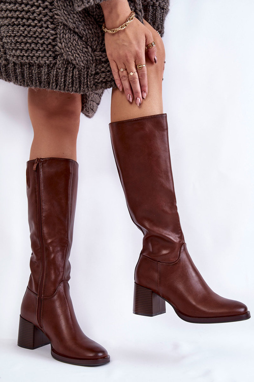 Women's Leather Boots On A Heel Brown Bremo