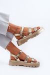 Women's Embellished Sandals Eco Leather Gold Arcida
