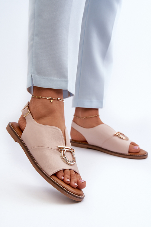 Sandały Damskie Płaskie Złota Ozdoba Jasnoróżowe Vinceza 17319