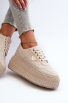Women's Sneakers Made of Faux Leather on Chunky Platform Light Beige Chrisstin
