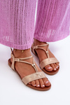 Women's Flat Sandals with Straps S.Barski KV27-010 Beige-Gold