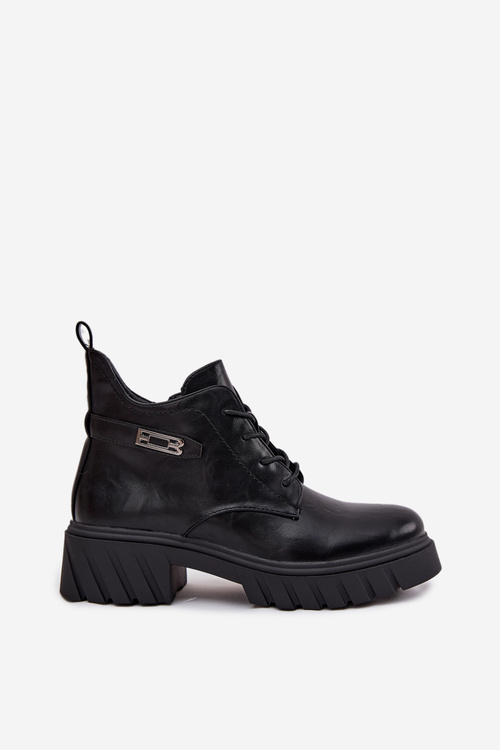 Low Insulated Women's Ankle Boots on Block with Decorative Strap Black Therisse