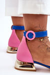 Leather Sandals On A Gold Heel Laura Messi 2143 Pink-Blue