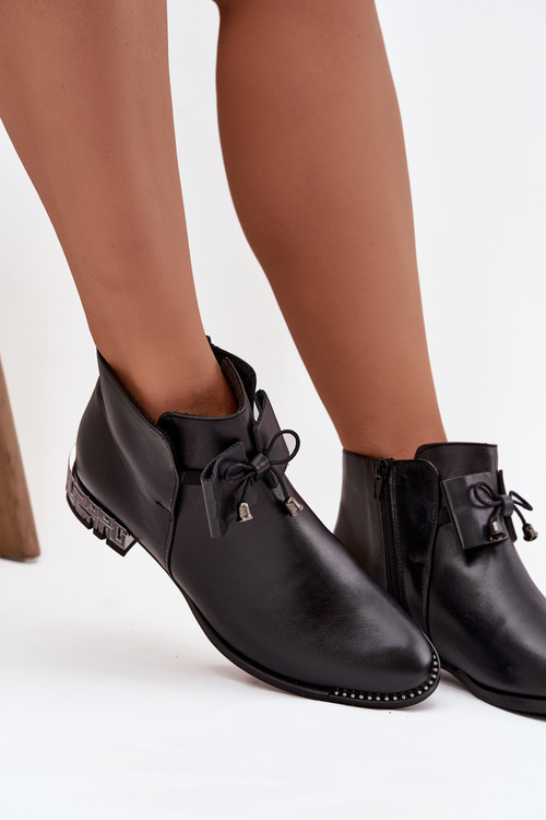 Botki Skóra Naturalna Niski Obcas Czarne Zazoo 1396