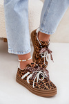 Women's sneakers in leopard print on platform with decorations brown Vinness
