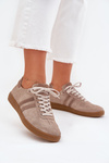 Suede Low Sneakers Women Dark Beige Zazoo N1068