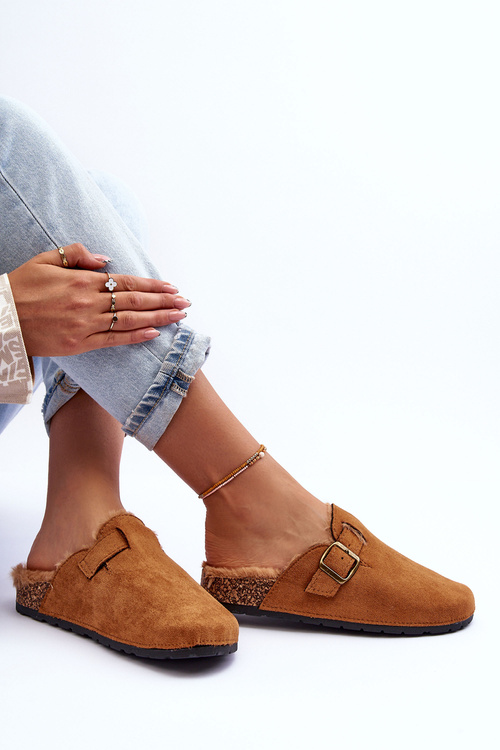 Women's Suede Mules with Faux Fur Brown Haidamia