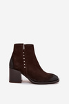 Women's Ankle Boots Made of Natural Suede on Heel Zazoo 1136 Chocolate