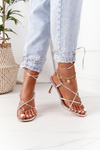 Lace-up High Heel Sandals With Square Toe Silver Runway