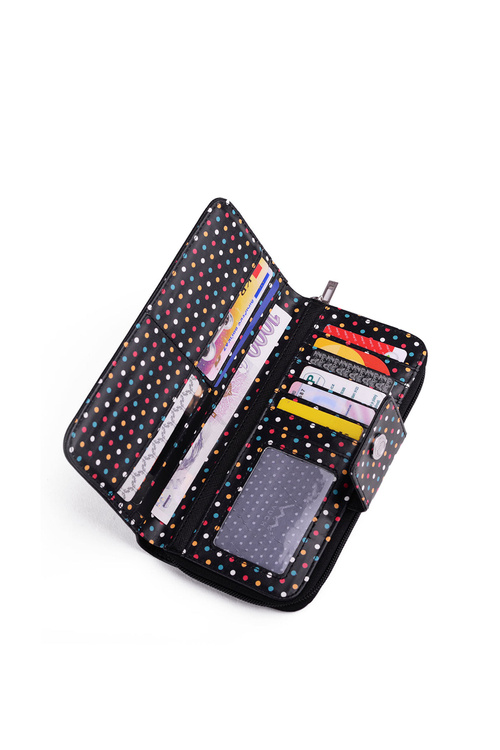 Large Women's Zip Wallet Dots Black Huntress