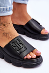 Women's Leather Platform Slippers With Decoration Black Monroe