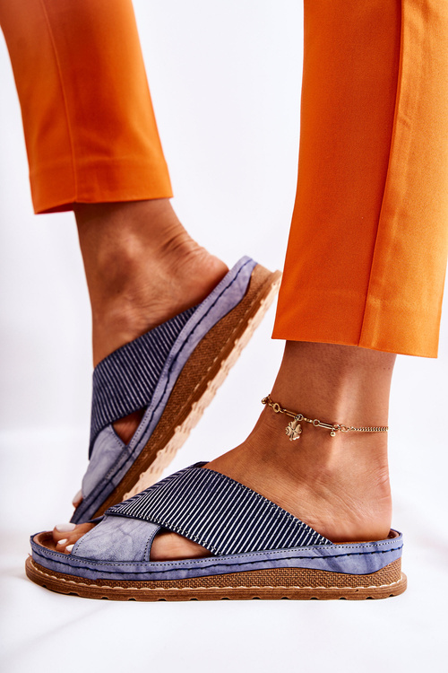 Leather Profiled Slippers Maciejka 04986-17 Blue