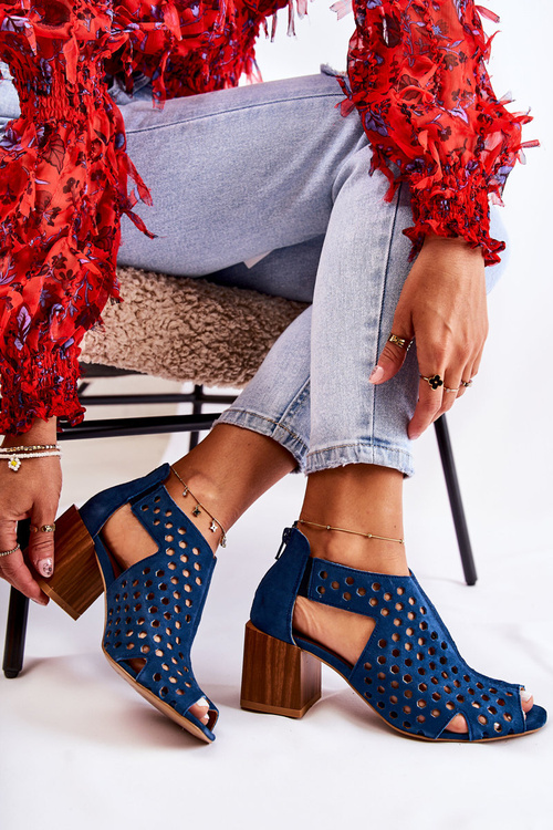 Openwork Boots On A Block Heel Maciejka 04593-17 Navy blue