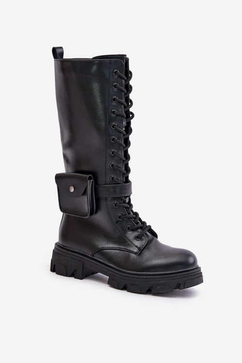 Insulated combat boots up to mid-calf with pouch black Temisza